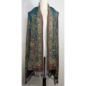 Inusual Blue & Gold Paisley Wrap / Shawl | Viscosa